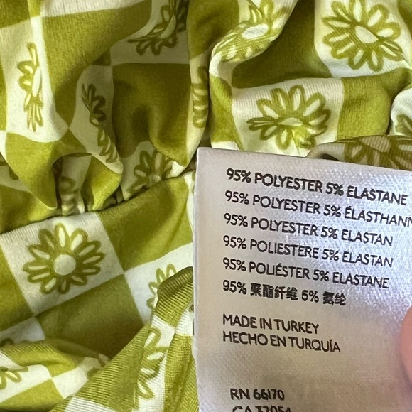 Urban Outfitters Green Retro Floral Checkerboard Ruched Crop Top – Size M - Picture 3 of 11